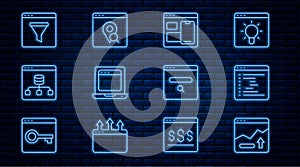 Set line Financial growth increase, Browser window, Web developer programming code, Laptop with browser, Server, Data
