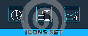 Set line Financial growth increase, Graph chart infographic and Web developer programming code icon. Vector