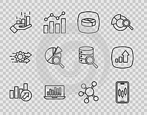 Set line Financial growth, Mobile stock trading, Pie chart infographic, Laptop with, Search data analysis, Project team