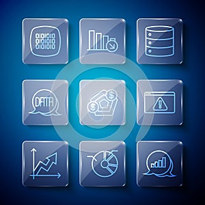 Set line Financial growth, Pie chart infographic, Server, Data analysis, Binary code and Browser with exclamation mark