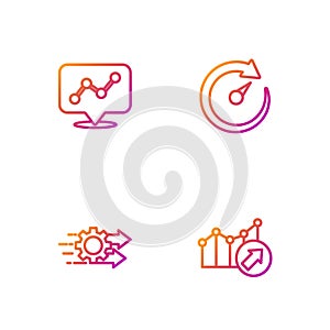 Set line Financial growth, Time management, Graph chart infographic and Digital speed meter. Gradient color icons