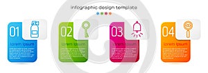 Set line Fire extinguisher, Old key, Ringing alarm bell and Magnifying glass Search. Business infographic template