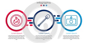 Set line Fire flame, Fire shovel and Fire alarm system. Business infographic template. Vector