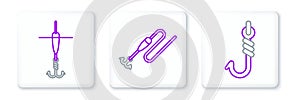 Set line Fishing hook, and float and line with icon. Vector