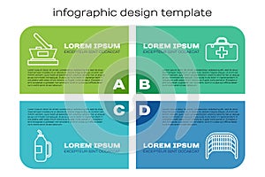 Set line Fitness shaker, Ice hockey cup champion, Ice hockey goal and First aid kit. Business infographic template