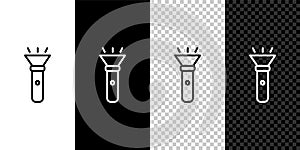 Set line Flashlight icon isolated on black and white background. Vector photo