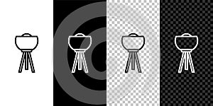 Set line Floor lamp icon isolated on black and white,transparent background. Vector