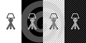 Set line Floor lamp icon isolated on black and white,transparent background. Vector