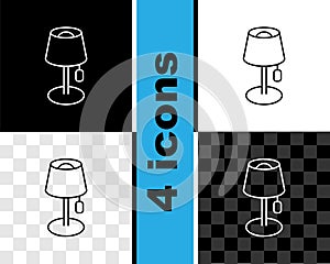Set line Floor lamp icon isolated on black and white, transparent background. Vector