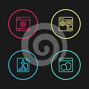 Set line Flowchart, Software, Browser setting and Online play video icon. Vector