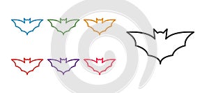 Set line Flying bat icon isolated on white background. Happy Halloween party. Set icons colorful. Vector