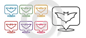 Set line Flying bat icon isolated on white background. Happy Halloween party. Set icons colorful. Vector