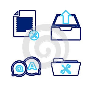 Set line Folder service, Question and Answer, Upload inbox and File document icon. Vector