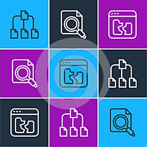 Set line Folder tree, Broken file and Search concept with folder icon. Vector