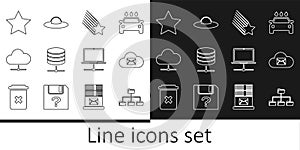 Set line Folder tree, Cloud mail server, Falling star, Server, Data, Web Hosting, Network cloud connection, Star