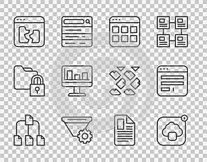Set line Folder tree, Cloud technology data transfer, Browser files, Filter setting, Broken, Monitor with graph chart