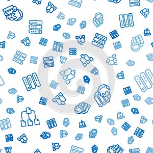 Set line Folder tree, Network cloud connection and Server, Data, Web Hosting on seamless pattern. Vector
