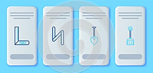 Set line Folding ruler, Shovel, Corner and Snow shovel icon. Vector