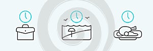 Set line Food time, Work and Vacation icon. Vector