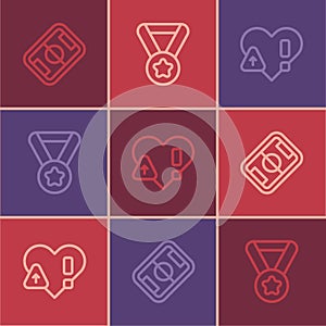 Set line Football field, Heart rate and Medal icon. Vector