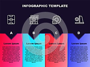 Set line Football field, stadium, Soccer football and goal with. Business infographic template. Vector