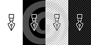 Set line Fountain pen nib icon isolated on black and white, transparent background. Pen tool sign. Vector