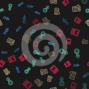 Set line Fountain pen nib, Timing belt kit, Speech bubbles with Question and Graphic tablet on seamless pattern. Vector