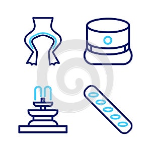 Set line French baguette bread, Fountain, Kepi and Frog legs icon. Vector
