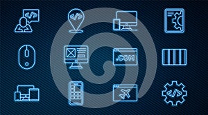 Set line Front end development, Color palette guide, Monitor and mobile, UI UX design, Computer mouse, and icon. Vector