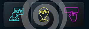Set line Front end development, Keyboard and . Black square button. Vector