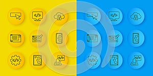 Set line Front end development, UI or UX design, Web, Cloud computing lock and icon. Vector