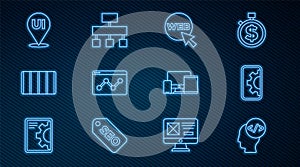 Set line Front end development, Web, and graphic design, Website statistic, Color palette guide, UI UX, Monitor, mobile