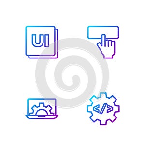 Set line Front end development, Web, UI or UX design and Keyboard. Gradient color icons. Vector