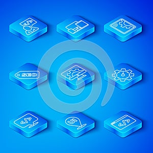 Set line Front end development, Web, UI or UX design, Website statistic, SEO optimization, and icon. Vector