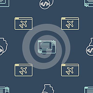 Set line Front end development, Website template and UI or UX design on seamless pattern. Vector