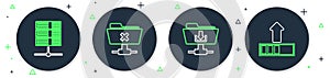 Set line FTP cancel operation, folder download, Server, Data, Web Hosting and Loading icon. Vector