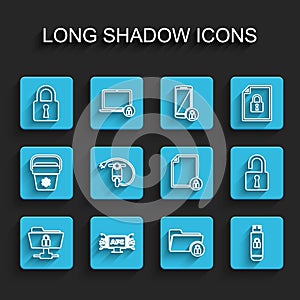 Set line FTP folder and lock, Computer api interface, Lock, Folder, USB flash drive with, Electric scooter, Open padlock