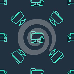 Set line FTP folder upload, and Car on seamless pattern. Vector