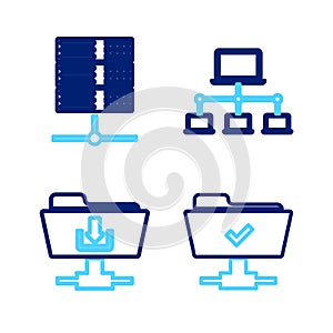 Set line FTP operation successful, folder download, Computer network and Server, Data, Web Hosting icon. Vector