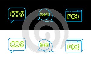 Set line Function mathematical symbol, Mathematics function cosine and Equation solution icon. Vector