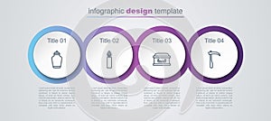 Set line Funeral urn, Burning candle, Coffin with cross and Scythe. Business infographic template. Vector