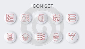 Set line Funnel or filter, Artificial intelligence AI, Cloud technology data transfer, Computer api interface, Neural