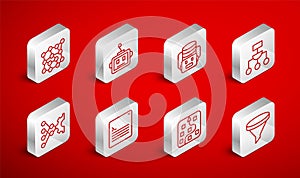 Set line Funnel or filter, Artificial intelligence robot, Algorithm, Neural network, Web developer programming code and