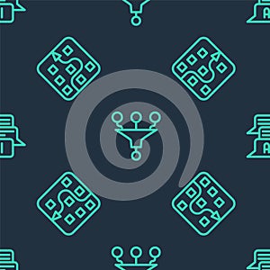 Set line Funnel or filter, Neural network and Chat bot on seamless pattern. Vector