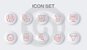 Set line Funnel or filter, Processor CPU, Neural network, Cloud technology data transfer, Artificial intelligence robot