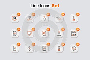 Set line Game dice, Chess, Air hockey table, Domino, Backgammon board, Chip for game and Mahjong pieces icon. Vector