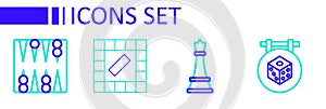 Set line Game dice, Chess, Board game and Backgammon board icon. Vector