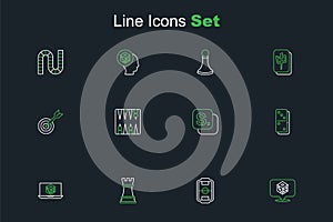 Set line Game dice, Table football, Chess, Domino, Bingo, Backgammon board and Classic dart and arrow icon. Vector