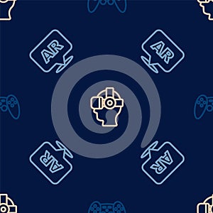 Set line Gamepad, Augmented reality AR and Virtual glasses on seamless pattern. Vector