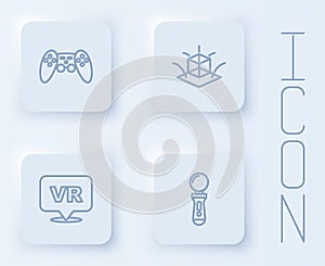 Set line Gamepad, 3d modeling, Virtual reality and VR controller game. White square button. Vector